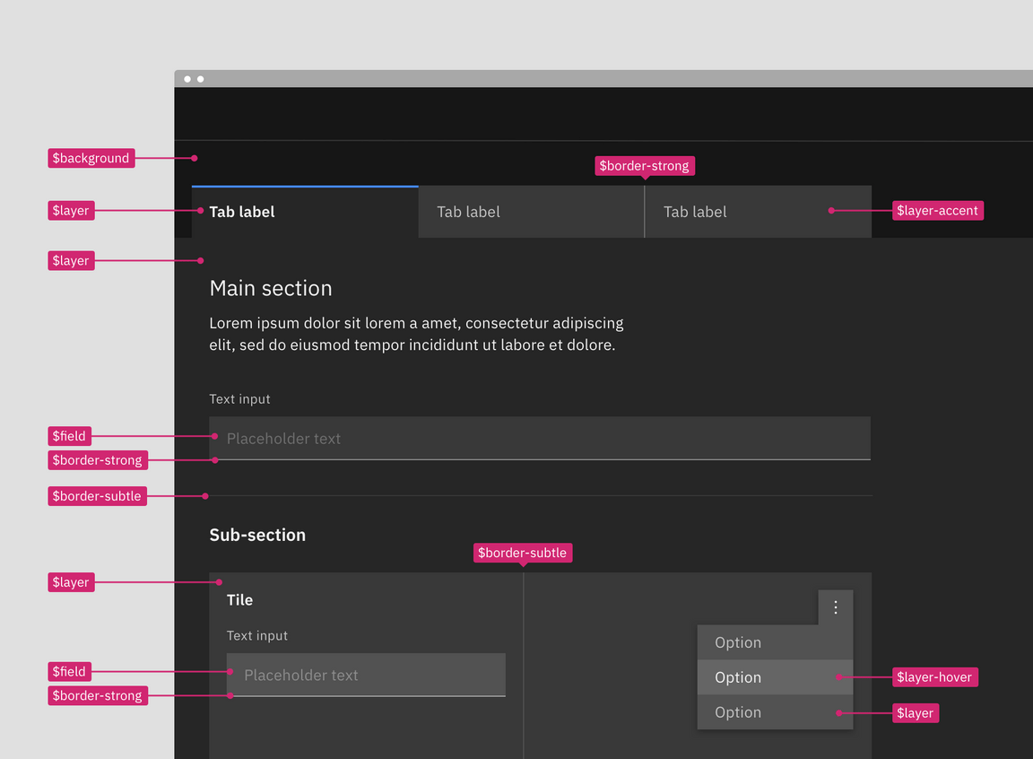 In context contextual token example in the Gray 100 theme